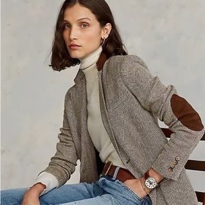 Ralph Lauren Herringbone Wool Blazer Suede Elbow Patches 8 Vintage 1990s